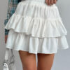 Chiffon White High-Waist A-Line Pleated Casual Skirt Autumn Fashion Short Skirt