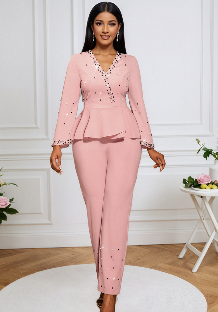 Deep V Ruffle Slim Waist Beaded Elegant Chic Party Jumpsuits
