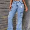 Distressed Hem Women Slim Fit Fashion Bell Bottom Denim Long Pants