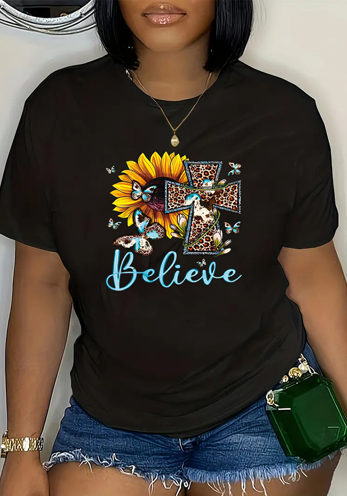 Fashion Style Trendy Pattern Printed Pattern Summer Plus Size Women's Short Sleeve T-Shirt