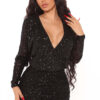 Fashion Women'S Long-Sleeved Nightclub Sequin Deep V Sexy Bodycon Dress