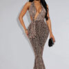 Fashion Women's Sexy Leopard Print Halter Neck Jumpsuit