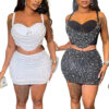 Fashionable Halter Top Bodycon Skirt Beaded Two-Piece Set For Women