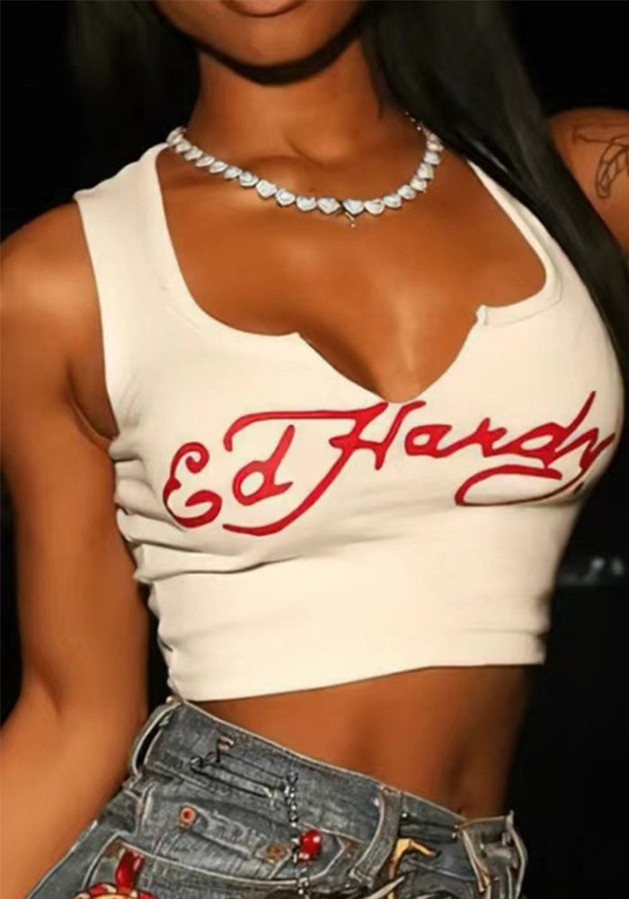 Fashionable Letter Print Small Women's Crop Vest