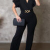 Flutter Sleeve Turn-Down Collar Jumpsuit