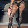 High-Waist Mesh Hollow Ripped Sexy Slim-Fit Pants for Women