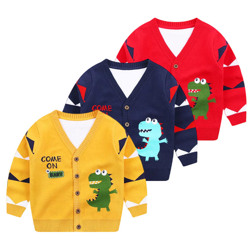 Kid Boy Come On Baby Dinosaur Knit Cardigan Wholesale 86925194