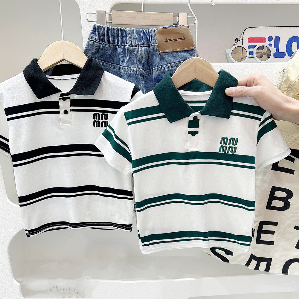 Kid Boys Striped Embroidered Polo Shirts Wholesale 25040388