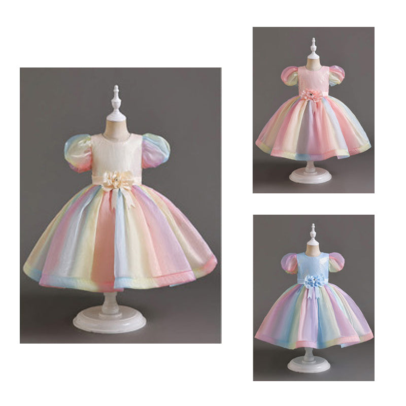 Kid Girls Color-blocking Dressy Princess Dresses Wholesale 230803196