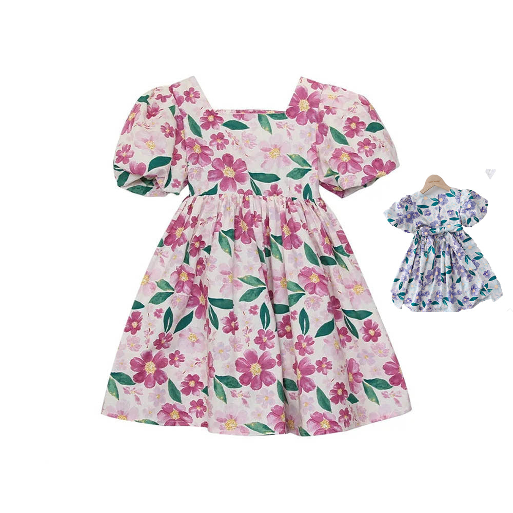 Kid Girls Flower Print Dresses Wholesale 24070117