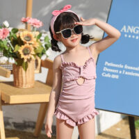 Kid Girls Solid Color Beach Swimwears Wholesale 220526362
