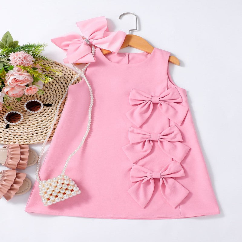 Kid Girls Solid Color Bow Dresses Wholesale 25070878