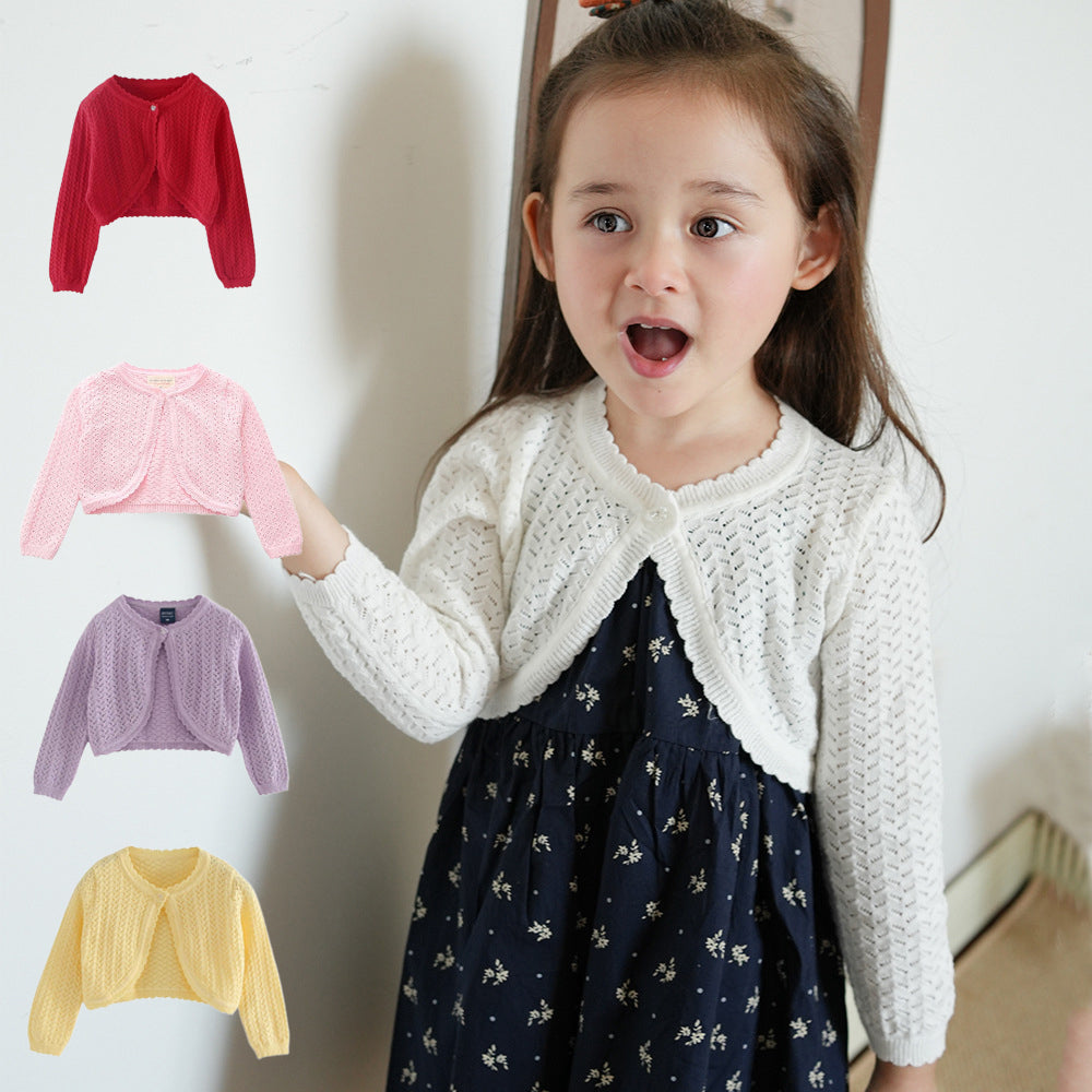 Kid Girls Solid Color Crochet Cardigan Wholesale 221206124