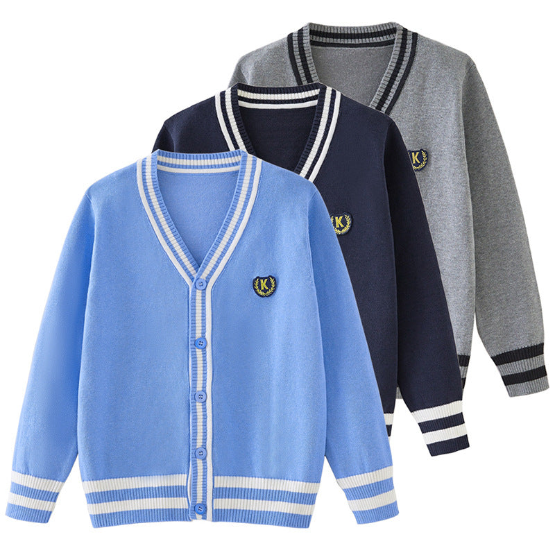 Kid Unisex Striped Color-blocking Crochet Cardigan Wholesale 221206498