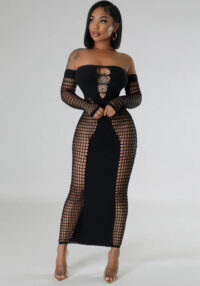 Knitted Hollow Out Long Sleeve Bodycon Dress