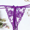 Lace Thong Purple Sheer Open-Crotch Erotic Underwear