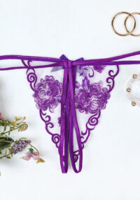Lace Thong Purple Sheer Open-Crotch Erotic Underwear