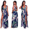 Leaf Print Back Tied High Slit Maxi Dress 25765-2