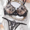 Lingerie Mesh Floral Embroidered Push-Up Bra See-Through Panties Sexy Set