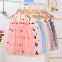 Little Girl Embroidery Daisy Flower Mesh Cami Dress Wholesale 0056747