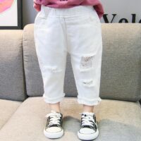 Little Girl White Distressed Pants Wholesale 46041754