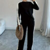 Long Sleeve T-Shirt and Pants Set Autumn Winter Women Color Block Patchwork Fashion Two-Piece Set