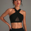 Mesh Patchwork Sleeveless Cross Front Sports Yoga Vest Soft Nylon High Stretch Fitness Outdoor Women