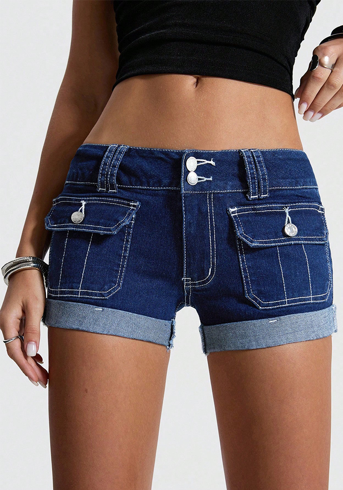 Mid-Stretch Low Waist Casual Pocket Women's Denim Pants