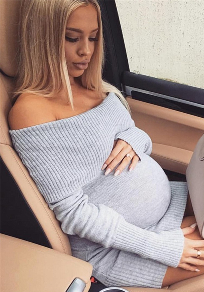 Off Shoulder Sexy Maternity Sweater Dress Women's Clothing