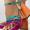 Platform Block Heel Multi-Color Patchwork High Heel Sandals