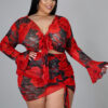 Plus Size Printed Drawstring Long Sleeve Top & Shorts Sexy Nightclub Two-Piece Set