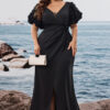 Plus Size Puff Sleeve Evening Dress Formal Party Sexy Slit Chic Mermaid Long Dress