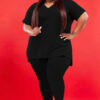 Plus size solid color V-neck short sleeve two piece pants set