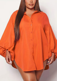 Plus Size Solid Loose Lantern Sleeve Shirt
