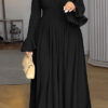 Plus-Size Women Black Elegant Bell Bottom Long-Sleeved Maxi Dress