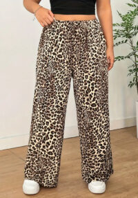 Plus Size Women casual leopard print trousers