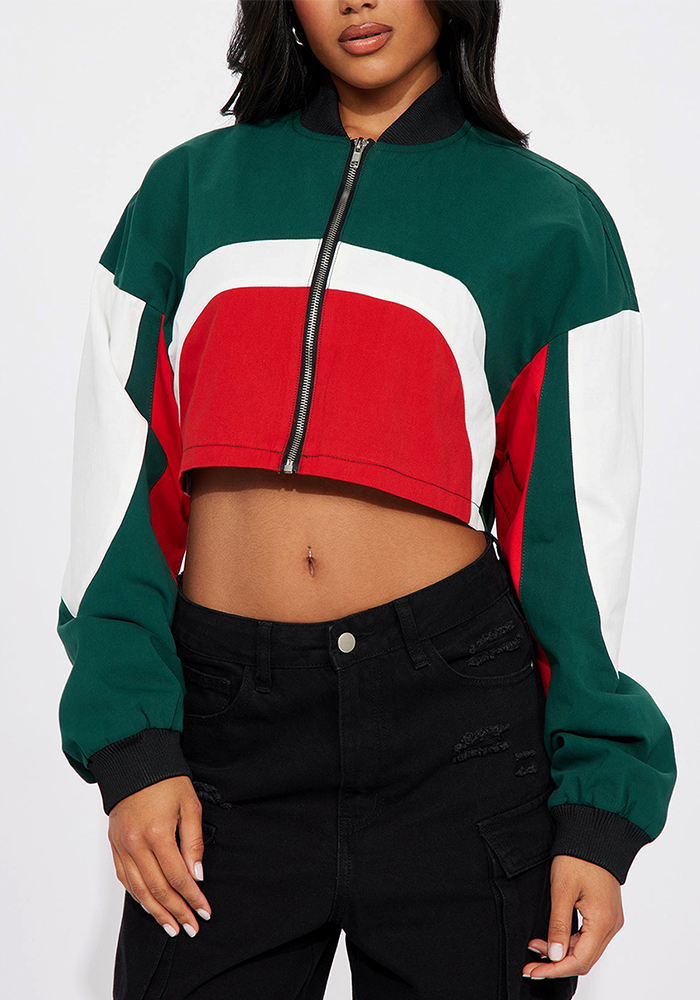 Plus Size Women Colorblock Zipper Casual Top