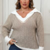Plus Size Women Contrast Patchwork Turndown Collar Sweater