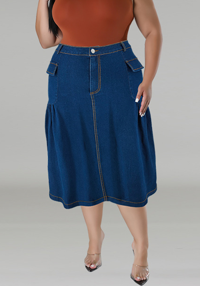 Plus Size Women Denim Maxi Skirt