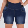 Plus Size Women Elastic Waist Denim Shorts