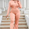 Plus Size Women Elegant Stretchy Hollow Wide Leg Jumpsuit