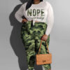Plus Size Women Fall Casual Long Sleeve Printed Top and Pant Two-Piece Set