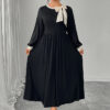 Plus-Size Women Fall/Winter Contrast Bow Black Maxi Dress