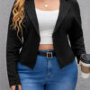 Plus Size Women Fall/Winter Turndown Collar Long Sleeve Solid Jacket