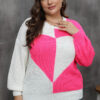 Plus Size Women Heart Print Patchwork Contrast Color Top Sweater