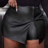 Plus Size Women irregular Style black zipper Pu-Leather pants skirt