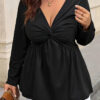 Plus Size Women Knot V-neck long-sleeved Top