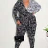 Plus Size Women Large Flower Print Jumpsuit