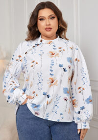Plus Size Women Long Sleeve Print Shirt