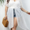 Plus Size Women Polka Dot Chiffon Shirt Beach Sunscreen Irregular Lace-Up Dress